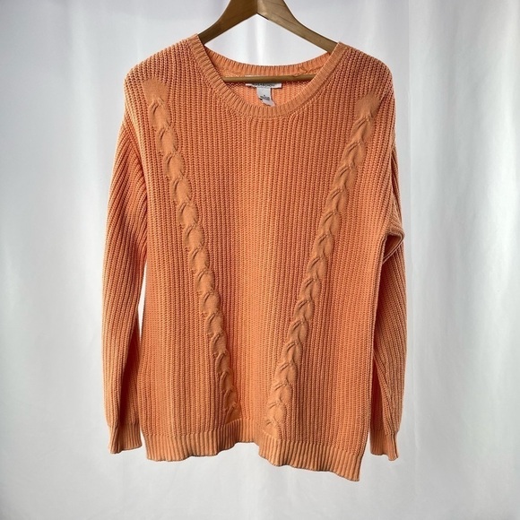 Magaschoni Cotton Cable Knit Sweater in Orange Size Small - Picture 1 of 3